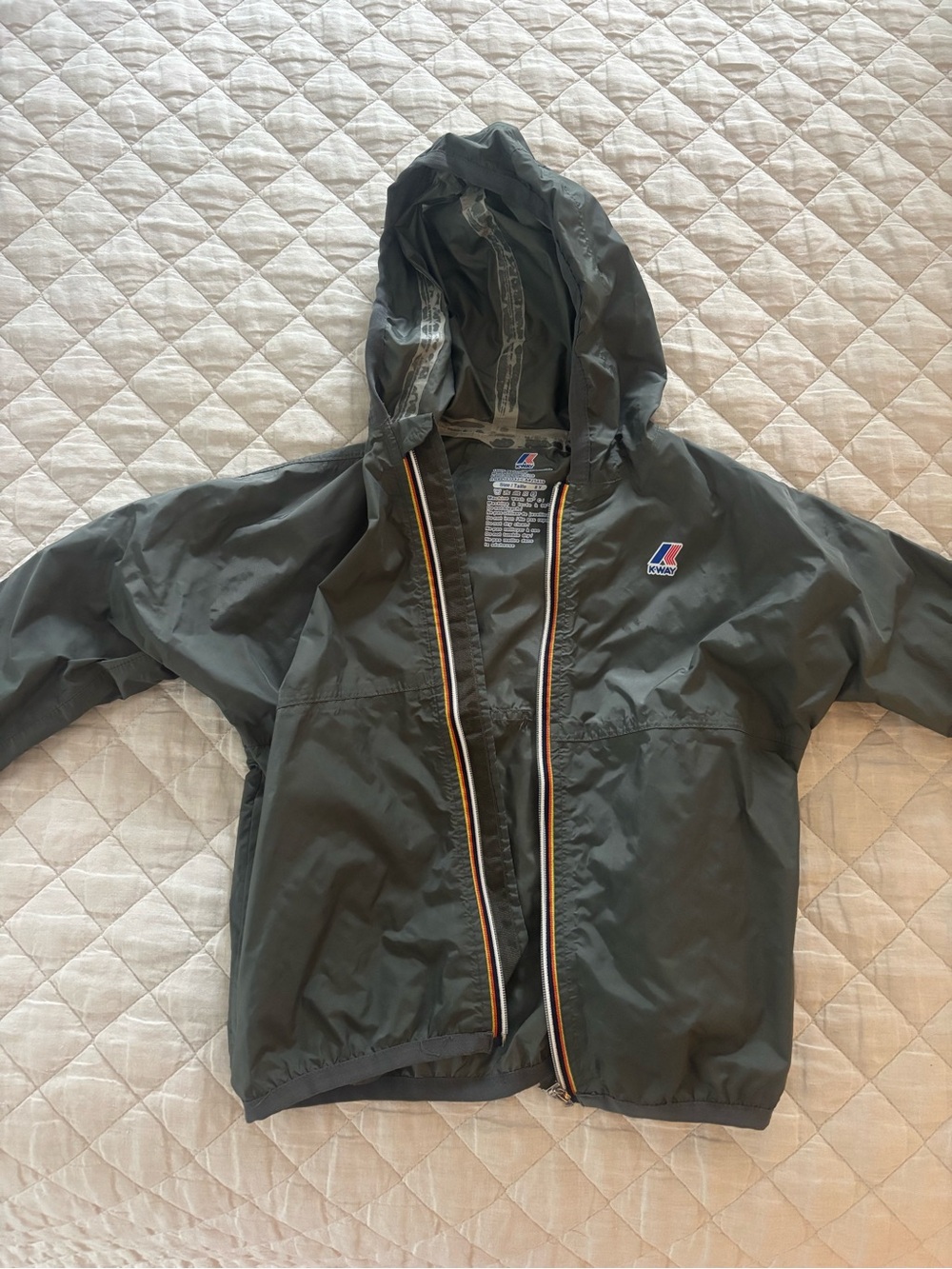 K-Way Kids Unisex Hooded Rain Jacket with Striped Zip Trim